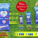 Customized Dairy Milk Chocolate with personalized photo, name, and QR code for Valentine's Day.